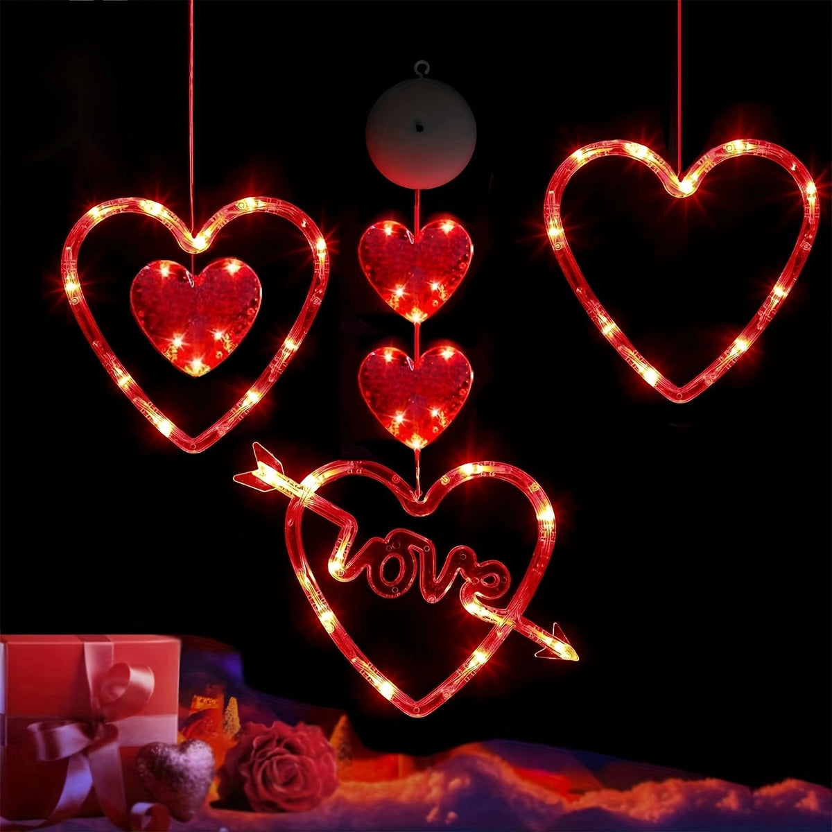 LED Valentine's Day Suction Cup Heart Curtain Light