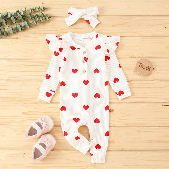 Autumn/Winter Kids Clothing Set with Heart Print