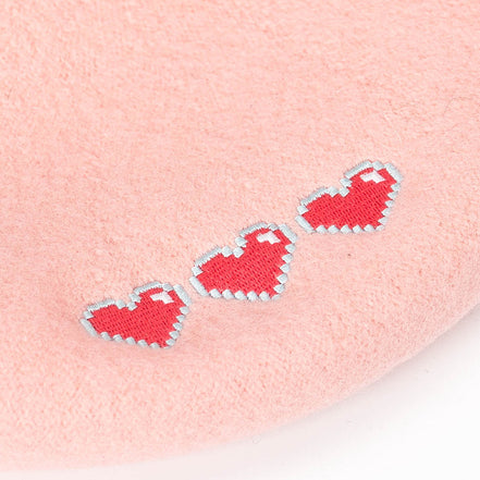 Embroidered Heart Beret Hat