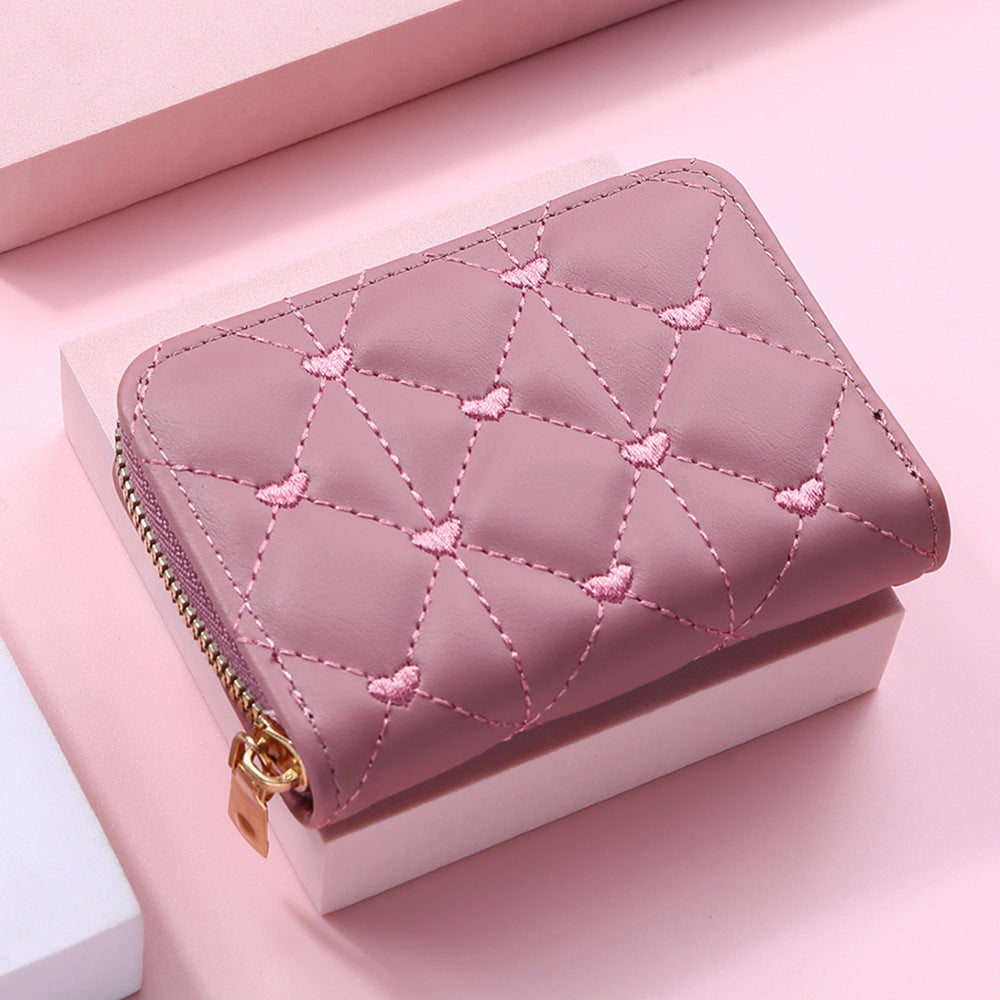 Cute Embroidered Heart PU Wallet and Card Holder