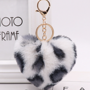 Leopard Print Plush Heart Keychain