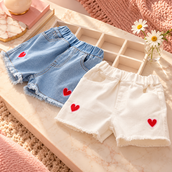 Little Heart Denim Shorts