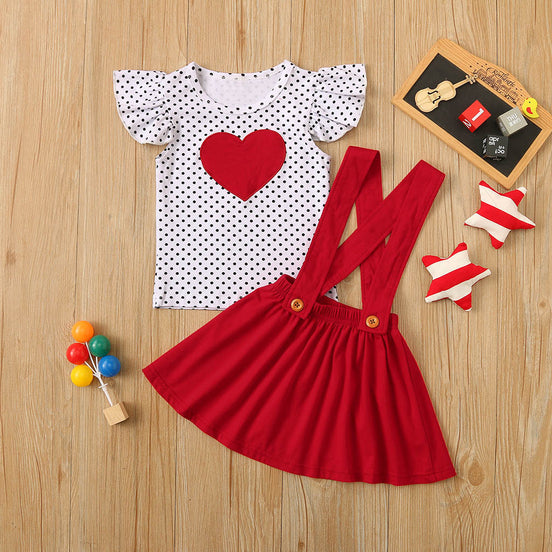 Casual Polka Dot Heart-Shaped Strap Dress with Sleeves