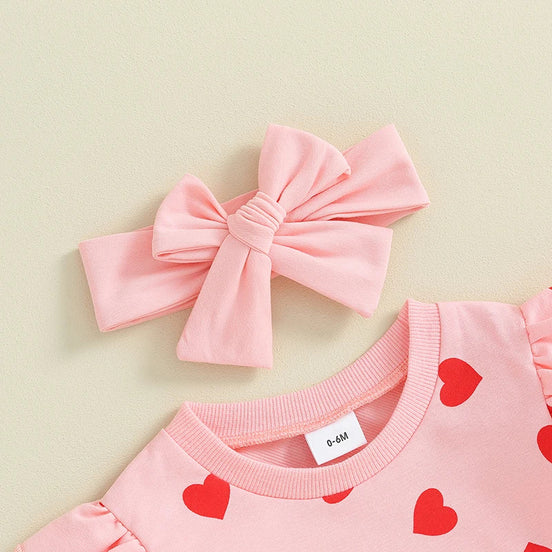 Heart Print Long Sleeve Hoodie 3-Piece Set