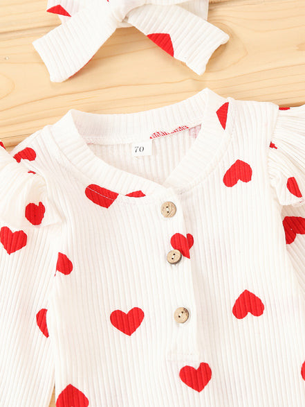 Autumn/Winter Kids Clothing Set with Heart Print
