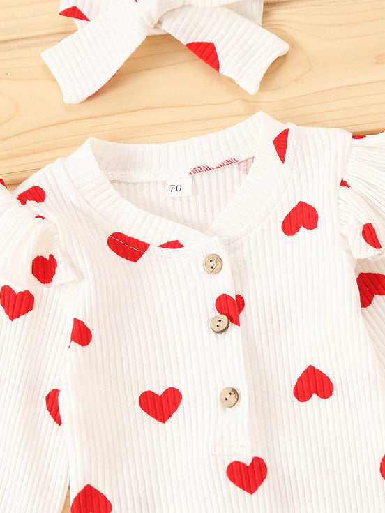 Autumn/Winter Kids Clothing Set with Heart Print