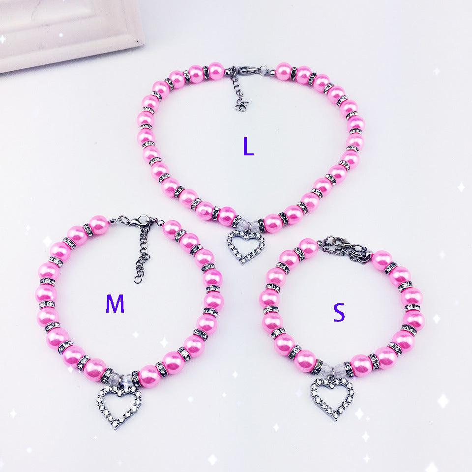 Pet Pearl Necklace with Heart Pendant for Cats and Dogs