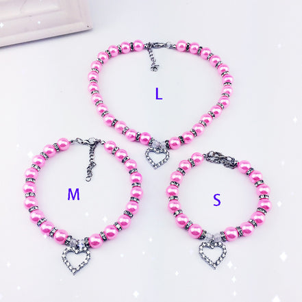 Pet Pearl Necklace with Heart Pendant for Cats and Dogs