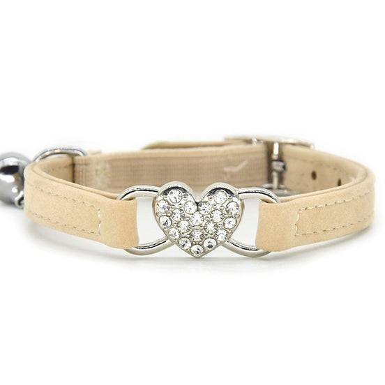 Cat Collar with Heart Flocking Diamond and Bell