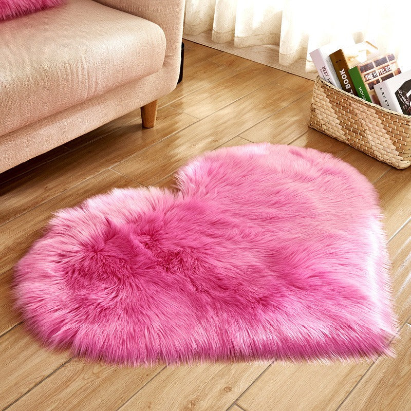 Heart Shaped Fluffy Rug - Faux Wool Shag Carpet