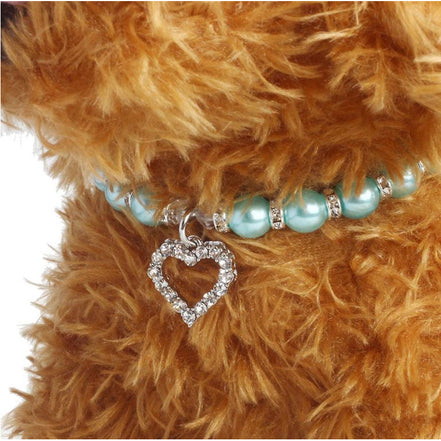 Pet Pearl Necklace with Heart Pendant for Cats and Dogs