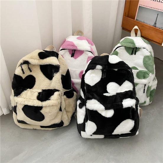 Fluffy Scarf Backpack with Heart Design