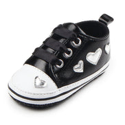 Shiny Leather Heart Soft Sole Baby Walking Shoes