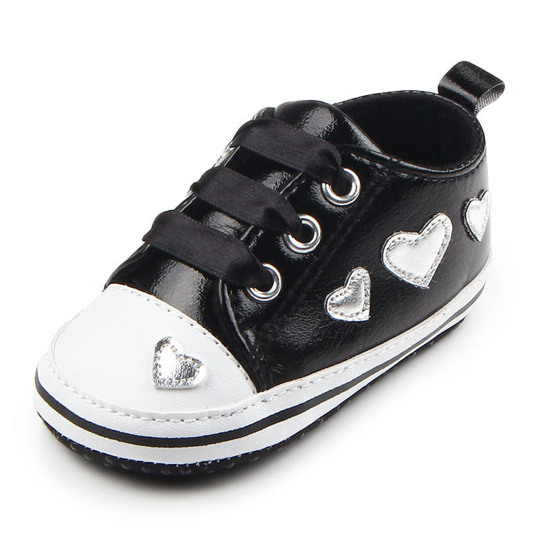 Shiny Leather Heart Soft Sole Baby Walking Shoes