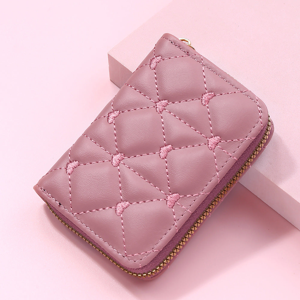 Cute Embroidered Heart PU Wallet and Card Holder