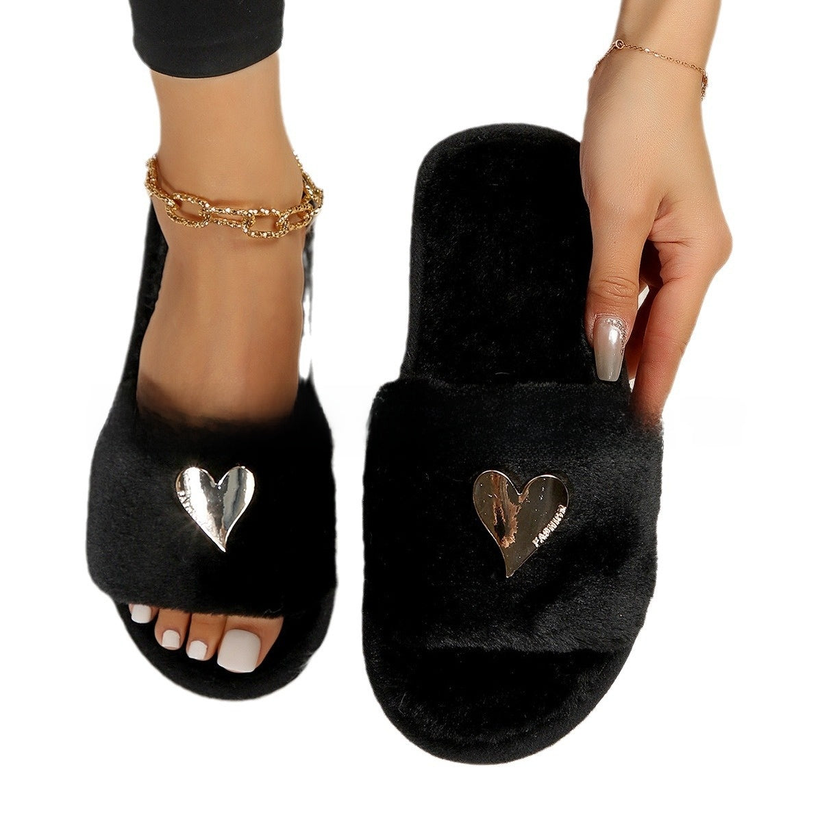 Women's Heart-Shaped Furry Home Slippers