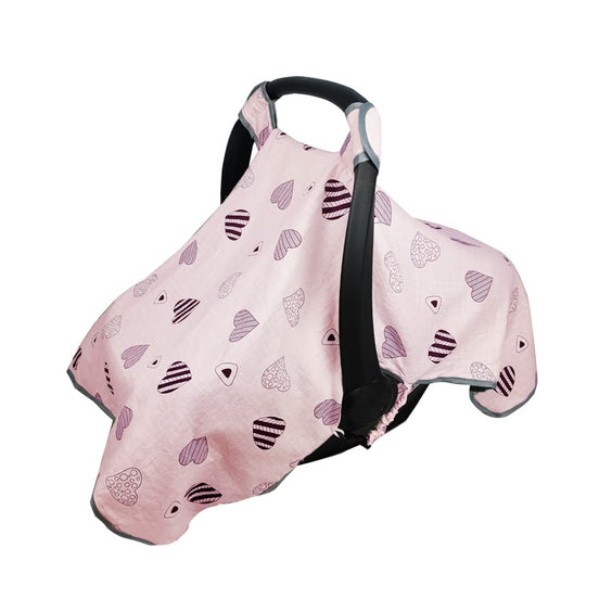 Car seat Covers for Babies Infant Carseat Canopy for Newborn Carrier Kick Proof Muslin fit Summer Spring Autumn Pink Heart Perfect for Girl;