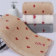 Thick Cotton Hand Towel with Embroidered Heart Design