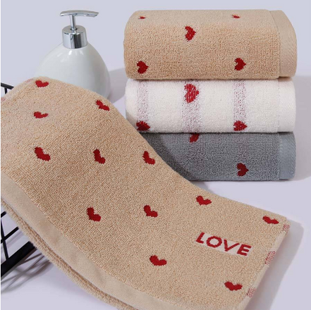Thick Cotton Hand Towel with Embroidered Heart Design