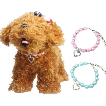 Pet Pearl Necklace with Heart Pendant for Cats and Dogs