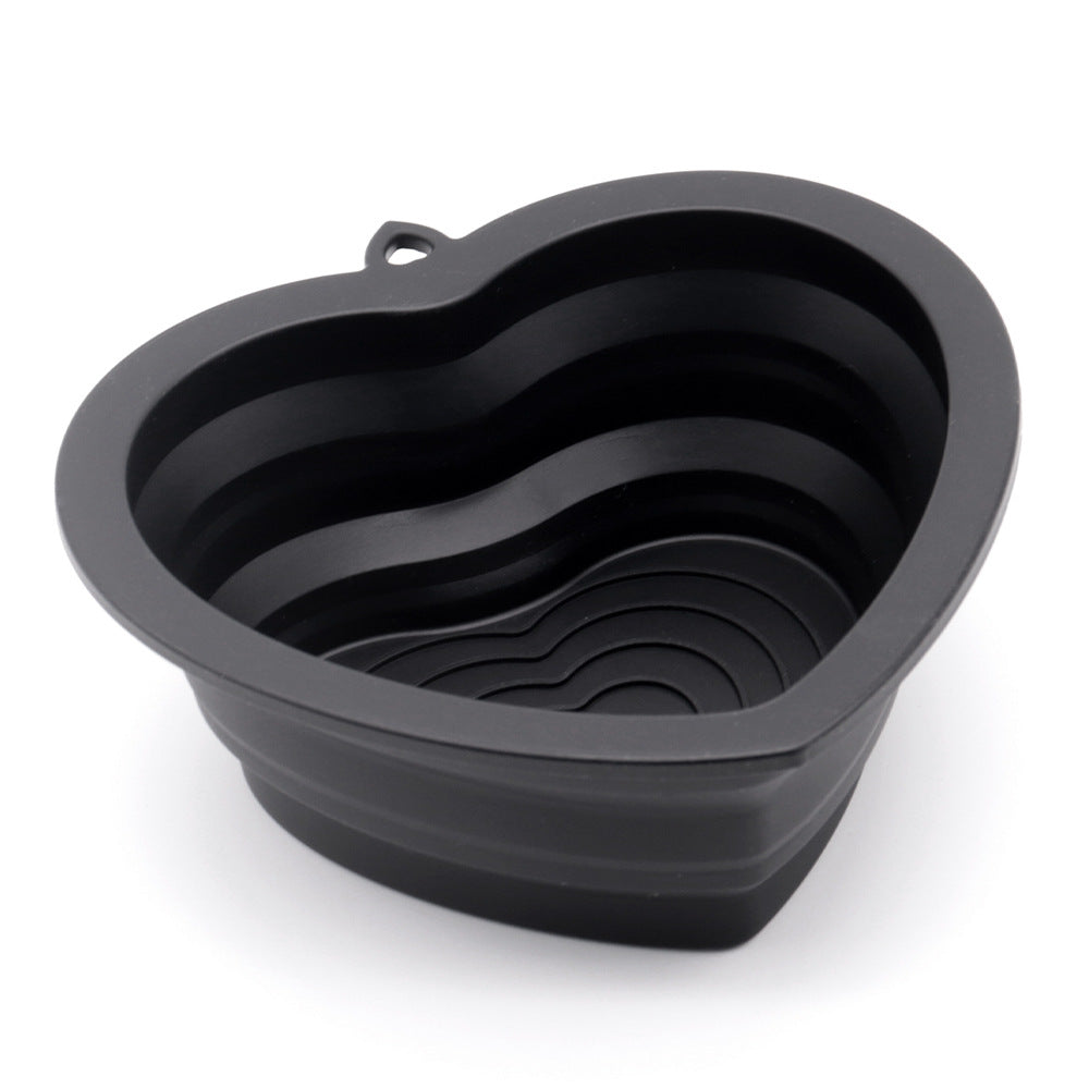 Silicone pet folding bowl, dog rice bowl, heart-shaped cute puppy bowl, cat bowl, portable outdoor bowl, dog food bowl