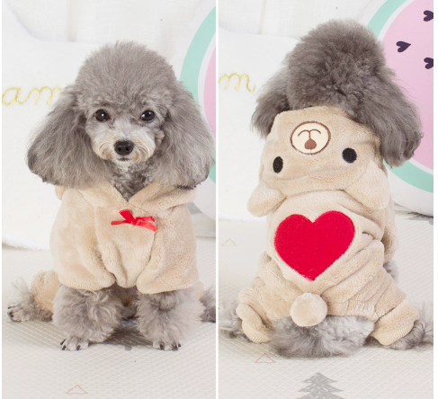Pet Dog Clothes with Coral Fleece, Heart Bear Design
