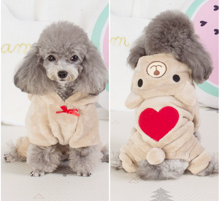 Pet Dog Clothes with Coral Fleece, Heart Bear Design