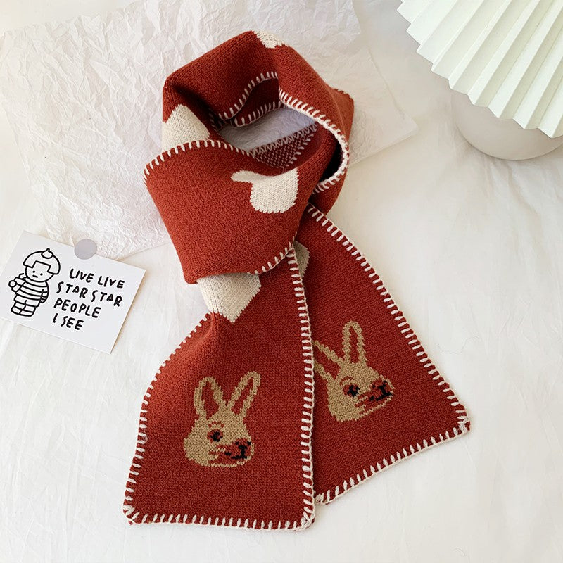 Korean Style Warm Knitted Scarf with Heart Rabbit Design