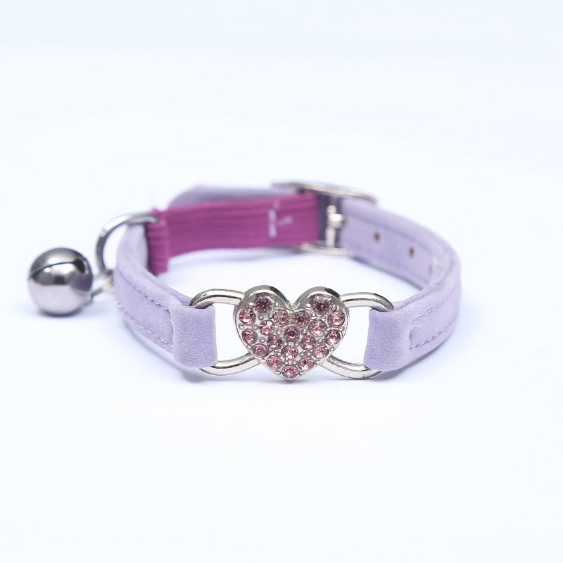 Cat Collar with Heart Flocking Diamond and Bell