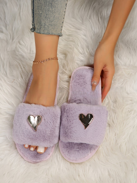 Women's Heart-Shaped Furry Home Slippers