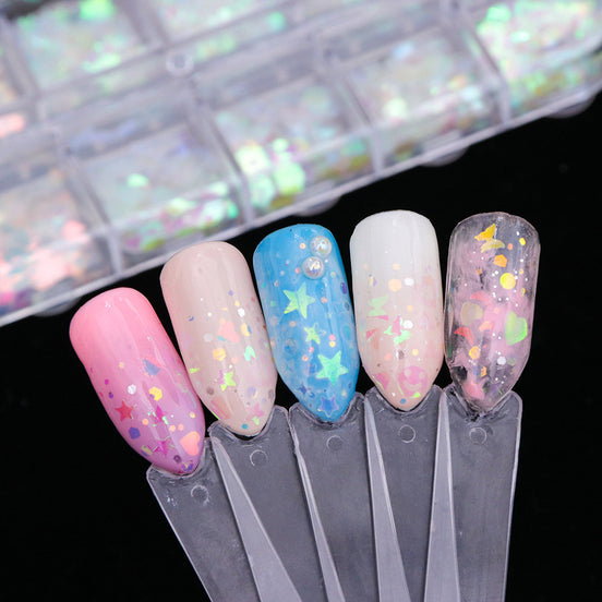Green Laser Star Heart-Shaped Nail Art Sequins