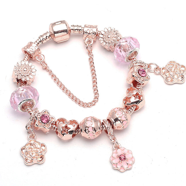 Rose Gold Flower Shape Women's Bracelet with Pendant