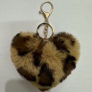 Leopard Print Plush Heart Keychain