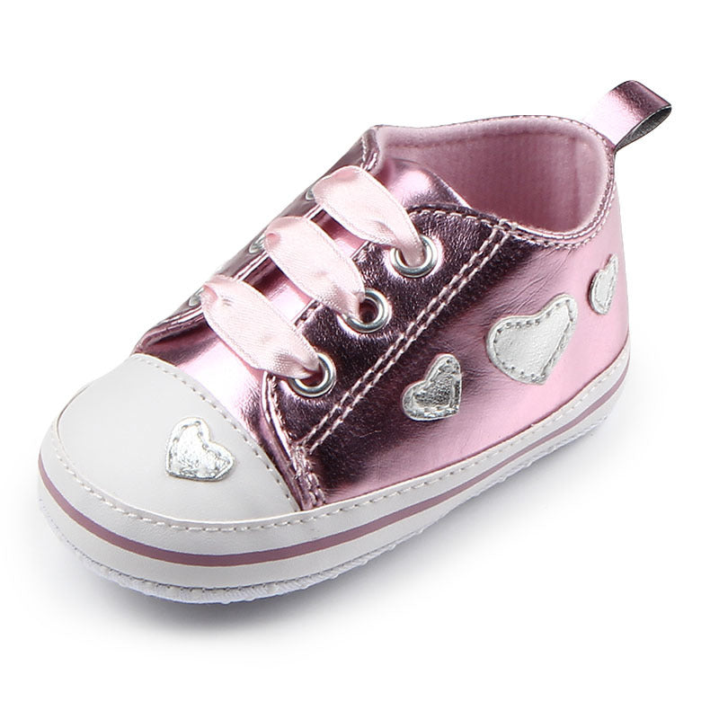 Shiny Leather Heart Soft Sole Baby Walking Shoes