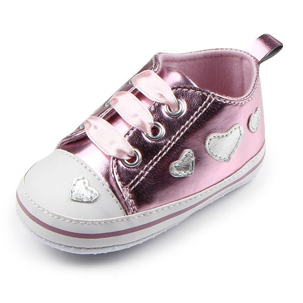 Shiny Leather Heart Soft Sole Baby Walking Shoes