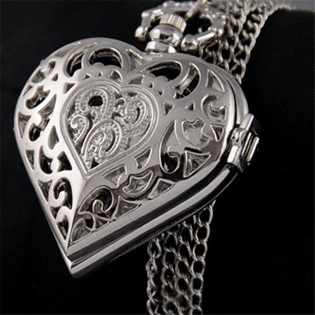 Heart-Shaped Pocket Watch Necklace Pendant