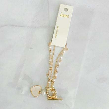 Layered Pearl Chain Heart Bracelet