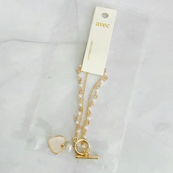 Layered Pearl Chain Heart Bracelet