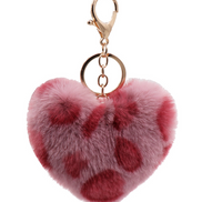 Leopard Print Plush Heart Keychain