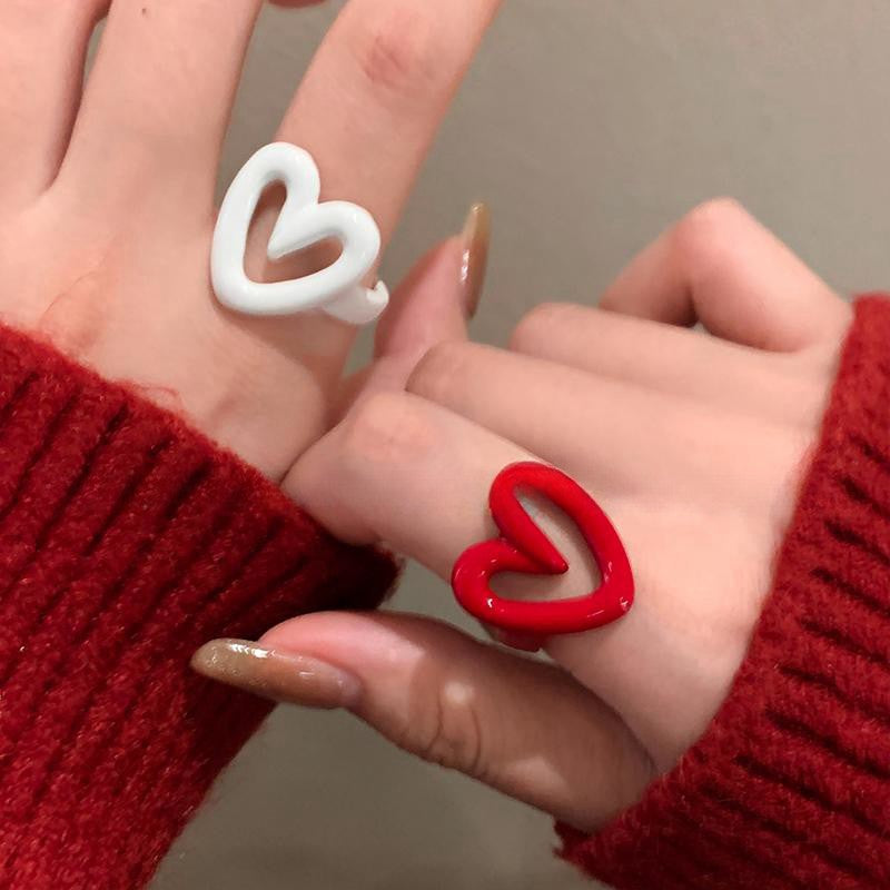 Adjustable Drip Glazed Heart-Shaped Ring for Women