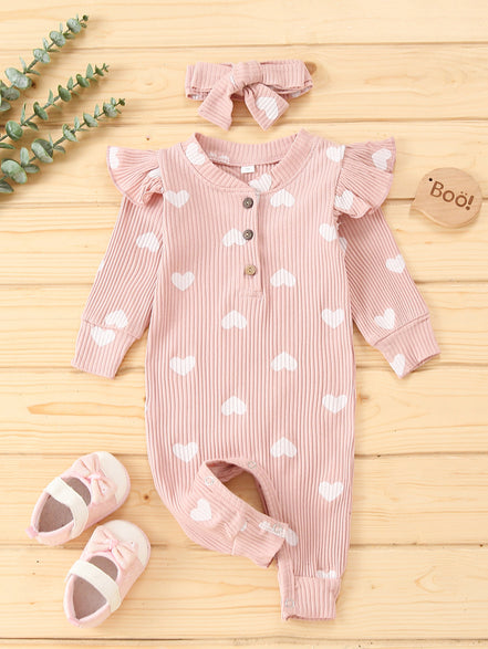 Autumn/Winter Kids Clothing Set with Heart Print