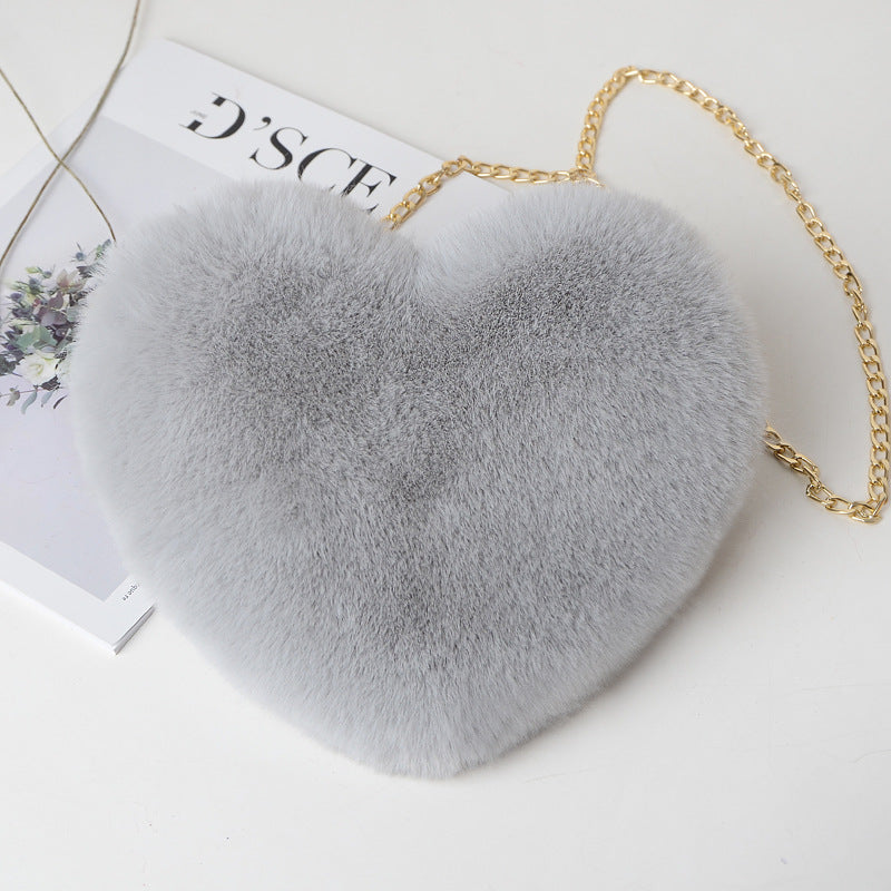 Fashion Heart-Shaped Plush Shoulder Chain Bag
