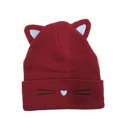Embroidered Cat Ear Knitted Winter Hat