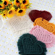 Handmade Heart Shape Cotton Rope Coaster with Tassel