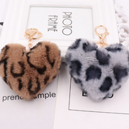 Leopard Print Plush Heart Keychain