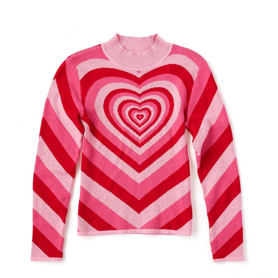 Vintage Heart Sweater with Colorful Rainbow Design