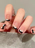 24 Pcs French Short Square Black & White Heart Fake Nails