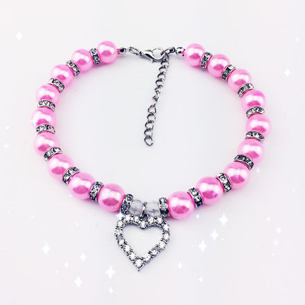 Pet Pearl Necklace with Heart Pendant for Cats and Dogs