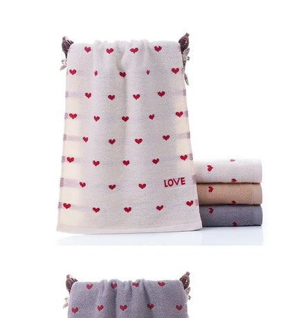 Thick Cotton Hand Towel with Embroidered Heart Design