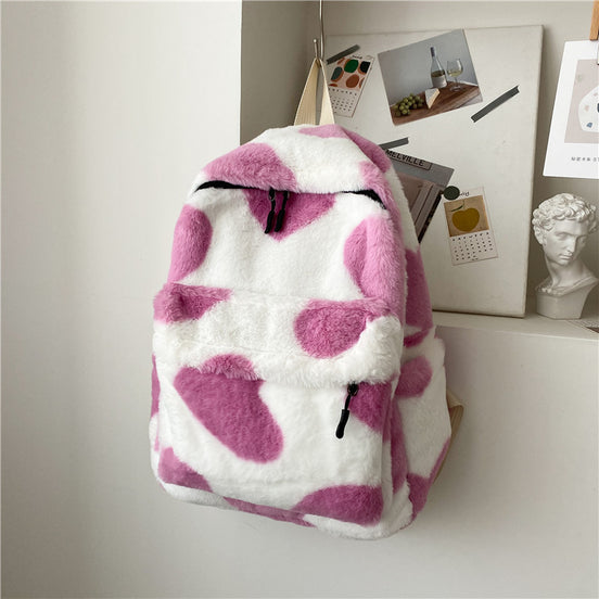 Fluffy Scarf Backpack with Heart Design